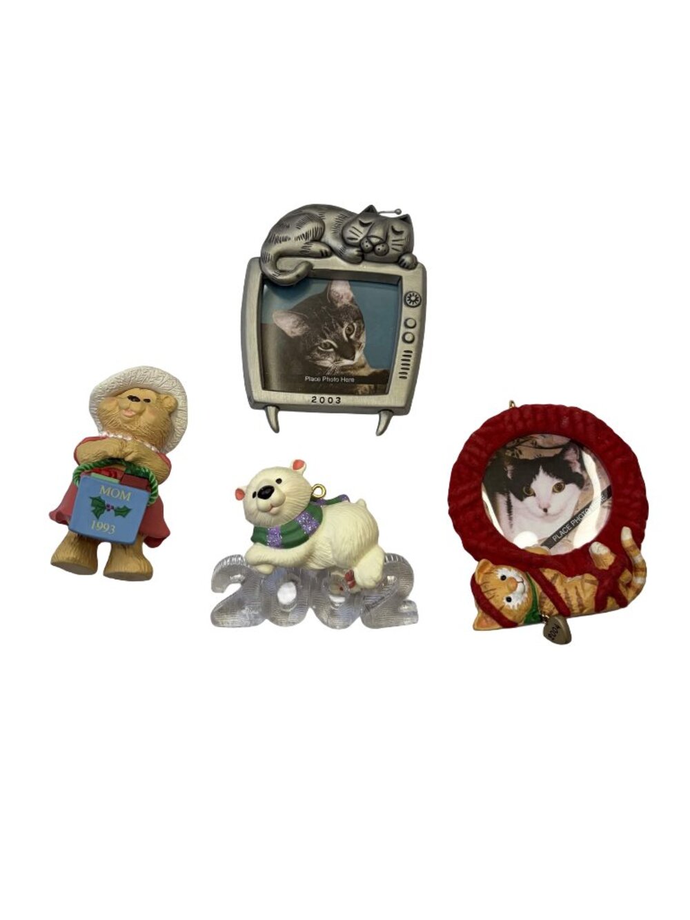 Lot of 4 Vintage Hallmark Christmas Ornaments Cats Bear 1993 2002 2003 2004